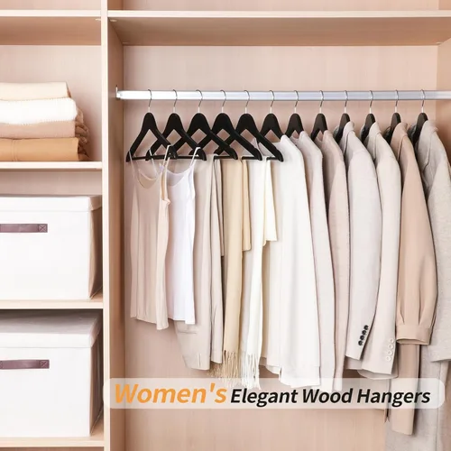 Vista 5 de Amazon Basics Perchas de madera para trajes, paquete de 30, color negro