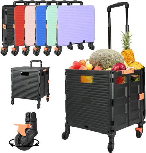 Vista 11 de Carrito plegable con ruedas giratorias, tapa magnética extendida, mango telescópico, ángulo ajustable para transportes, comestibles, oficina Gris