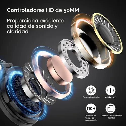 Vista 7 de OneOdio - Auriculares Bluetooth de diadema, 110 horas de sonido estéreo inalámbrico/con cable, auriculares plegables con graves profundos