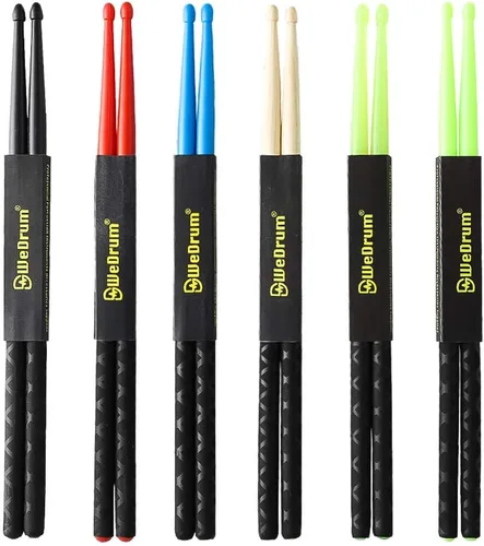 Vista 6 de Musfunny Baquetas con mangos antideslizantes para set de batería, baquetas de madera 5A de ejercicio para adultos, accesorios de percusión