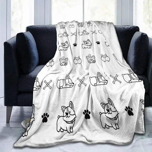 Vista 10 de Manta Bichon Frise, 30 x 40 pulgadas, sin costuras, bocetos negros de bichón, cabezas de cachorro, patrón de huesos y patas, manta de franela