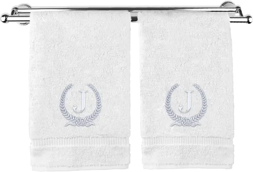 Vista 120 de Toalla de mano con monograma, regalo personalizado, 16 x 30 pulgadas, letra blanca bordada con diseño de corona en toalla negra, extra absorbente