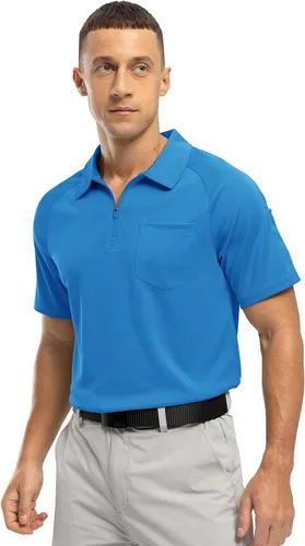 Vista 3 de BASUDAM Polo con cremallera para hombre, de secado rápido, manga corta, atlético, al aire libre, con bolsillo