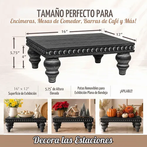 Vista 6 de Felt Creative Home Goods Elevadores decorativos de madera para decoración Soporte de bandeja escalonada Soporte elevador de cuentas de granja