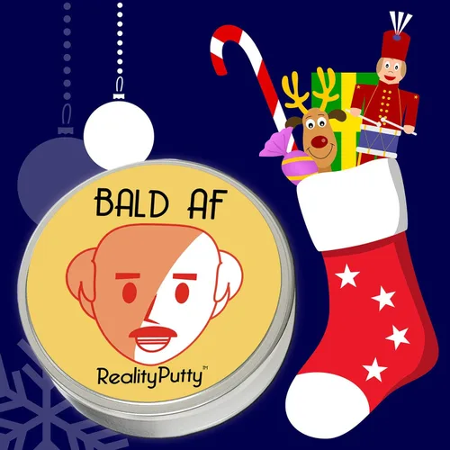 Vista 7 de Bald AF Reality Putty - Regalo de broma de hombre calvo para hombres, masa de estrés con purpurina naranja