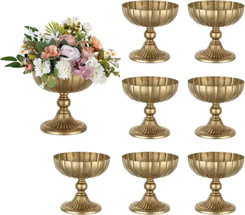 Vista 11 de NUPTIO Jarrones Dorados Desgastados para Centros de Mesa: Jarrones de Compota de Latón Rústicos para Flores - Decoración de Cuenco con Pedestal