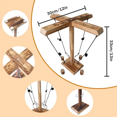 Vista 5 de Juego de batalla de lanzamiento de ganchos y anillos para 4 jugadores, ganchos de madera hechos a mano para adultos, juego interactivo de fiesta