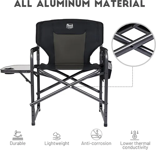 Vista 7 de TIMBER RIDGE Silla de campamento ligera de gran tamaño, silla de directores de aluminio con mesa auxiliar para campamento al aire libre, césped
