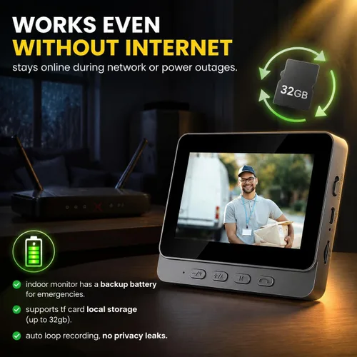Vista 5 de TKMARS Timbre de puerta inalámbrico con video, con video HD 1080P, audio bidireccional, ángulo de 170°, pantalla de 4.3 pulgadas, IPX65 impermeable
