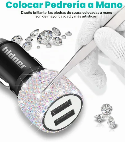Vista 6 de Cargador de coche Bling,Cargador USB para encendedor de cigarrillos
