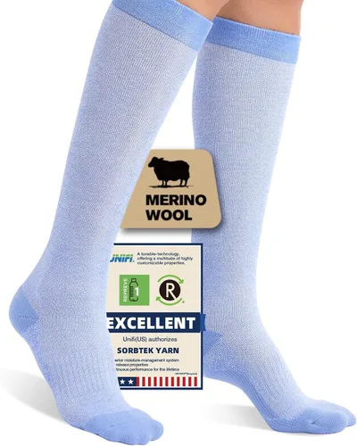 Vista 8 de Merino Wool Compression Socks for Women Men 15-20 mmHg for flying Bobina gris