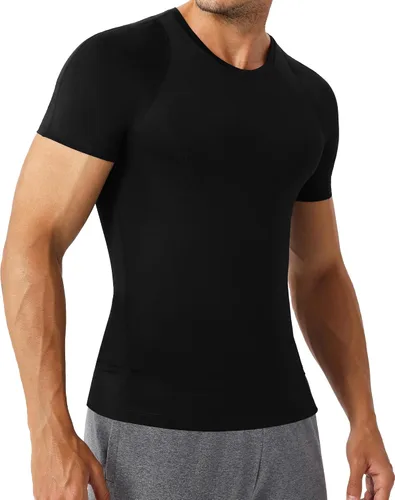 Vista 5 de SPVISE Compression Shirt Men Short Sleeve Workout Tops Spandex Baselayer 232-negro