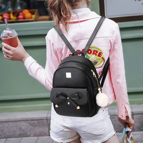 Vista 6 de I IHAYNER Mochila de cuero de moda de 3 piezas con lazo para niñas, mochila, bolso para mujer, mochila para damas, bolsa de hombro Beige