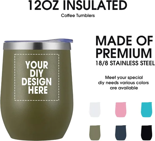 Vista 3 de Vaso de vino personalizado con impresión en Estados Unidos, taza de café personalizada de viaje de acero inoxidable con tapa y pajita, taza aislada