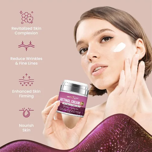 Vista 2 de Crema de retinol – 3% (porcentaje) crema de retinol para cara con ácido hialurónico – Crema facial antienvejecimiento para líneas finas y arrugas