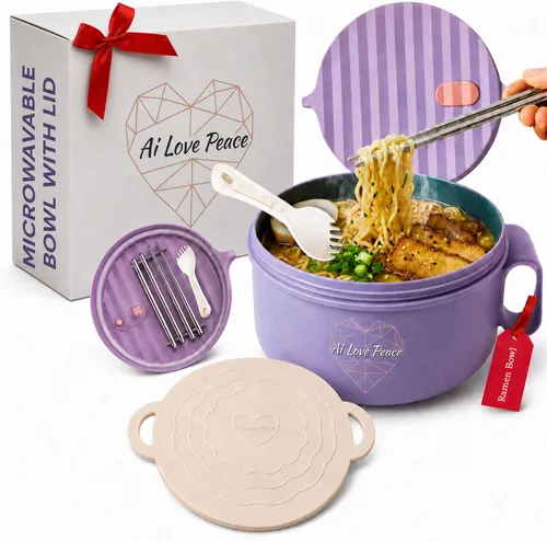 Vista 21 de AI LOVE PEACE Tazón de ramen, olla de ramen, tazón de ramen para microondas, tazón grande de fideos de 40 onzas, tazón para microondas, cuencos