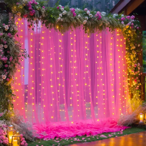Vista 42 de Cortina de telón de fondo de tul negro de 10 x 10 pies con cadena de luces para fiestas, cortinas de fondo de fotos transparentes para bodas