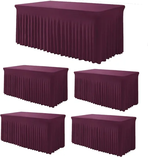 Vista 23 de TC27 - Mantel rectangular ajustable de elastano de 4 pies con falda plisada, sin arrugas, mantel rectangular para fiestas, bodas, banquetes