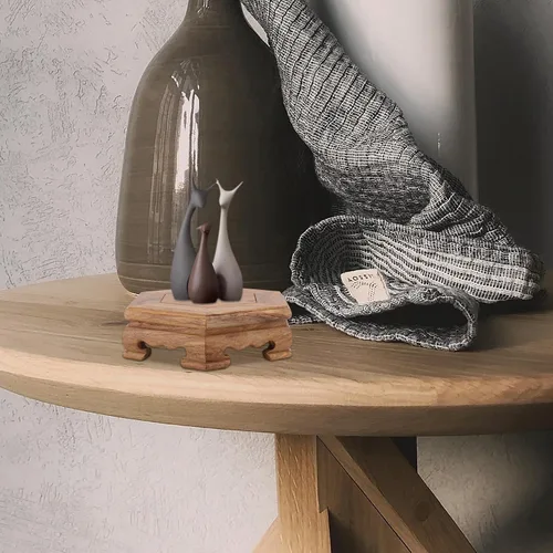Vista 8 de DECHOUS Soporte de exhibición de taburete de madera, soporte hexagonal para plantas de madera, pequeño soporte rústico para flores, pedestal