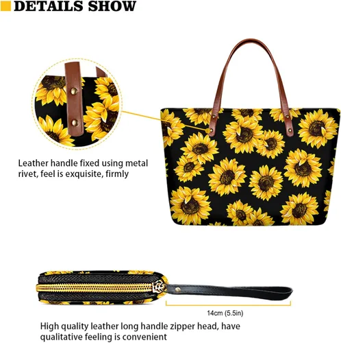 Vista 4 de Suhoaziia Juego de bolsos para mujer, diseño de perro salchicha, con asa superior, para mujer, con cartera de piel sintética
