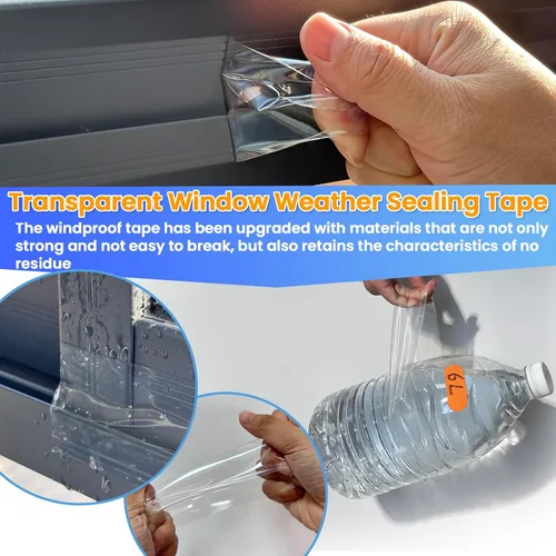 Vista 5 de Cinta de Sellado Transparente para Ventanas contra el Clima 2 Pulgadas x 33 Pies Cinta de Sellado de Aislamiento para Ventanas Transparente Sin