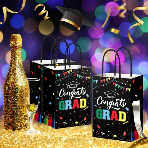 Vista 6 de TaoBary 24 bolsas de regalo de graduación de arcoíris negro 2026, bolsas de felicitaciones de graduación, recuerdos de fiesta con asas, regalos