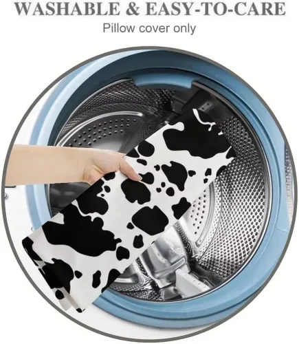 Vista 6 de Juego de 2 fundas de almohada con estampado de vaca, tamaño Queen, color blanco y negro, fundas de almohada lumbar, fundas decorativas estándar