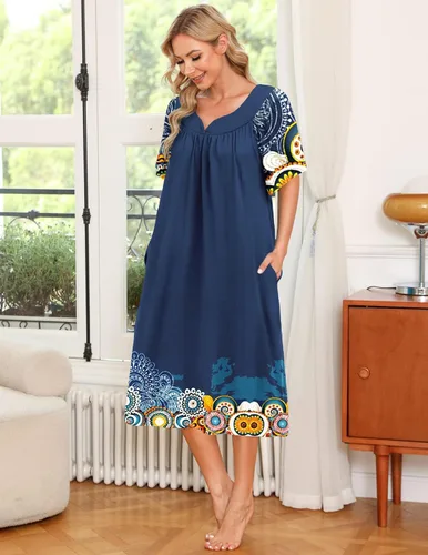 Vista 3 de Ekouaer Vestido de casa con bolsillos para mujer