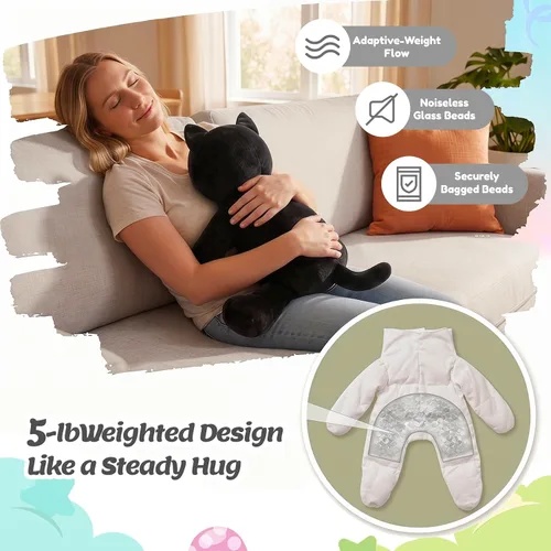 Vista 2 de BRICHOEE Animales de peluche con peso de 5 libras, peluche de gato negro calmante con peso, lindo juguete de peluche sensorial, almohada de peluche