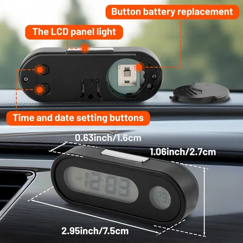 Vista 4 de Reloj de tiempo de coche Termómetro de coche Smart LED Digital Display Termómetro electrónico con retroiluminación