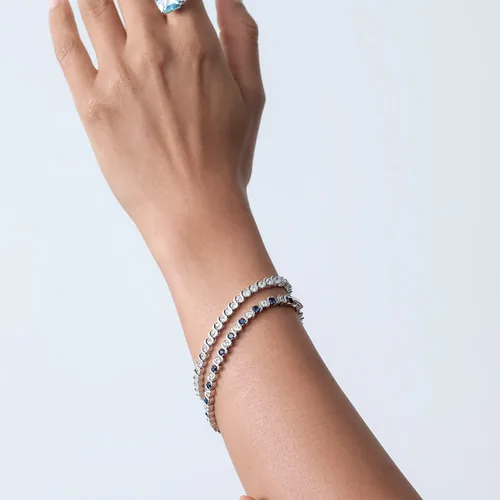 Vista 6 de Gem Stone King 2 Piece Round White Cubic Zirconia and Simulated Blue Sapphire Set of 2 Tennis Bracelets for Women 4.50 Ct Each, 7 Inch Length