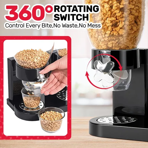 Vista 6 de Dispensador de cereales de doble control para encimera, paquete de 2 recipientes de cereales de 2 litros con tapas herméticas, dispensador giratorio