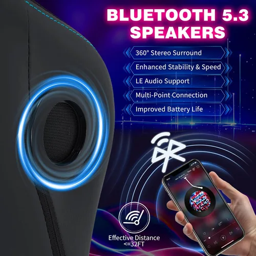 Vista 3 de HOFFREE Silla LED para juegos con altavoces, silla de computadora grande y alta con luces RGB, silla de juego Bluetooth con reposapiés, sillas