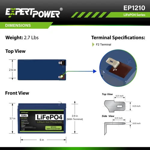 Vista 6 de ExpertPower - Baterías recargables de ciclo profundo LiFePO4 de litio de 12 V