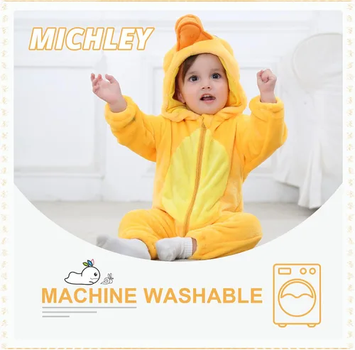 Vista 6 de MICHLEY - Overol unisex para bebé, mameluco estilo animal, con capucha, de franela, cosplay, para invierno u otoño