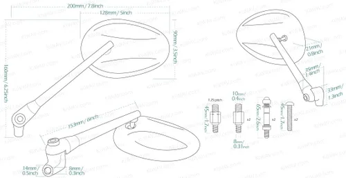 Vista 4 de KiWAV Magazi Espejo de motocicleta Elipse cromo aluminio CNC x par