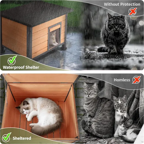Vista 4 de Casa para gatos al aire libre, casa para gatos al aire libre, resistente a la intemperie, techos de asfalto abiertos, casa para gatos para gatos