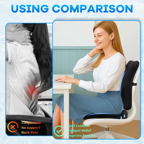 Vista 4 de Juego de cojín de asiento de espuma viscoelástica y almohada de apoyo lumbar de terciopelo suave, cojines de silla de computadora cómodos