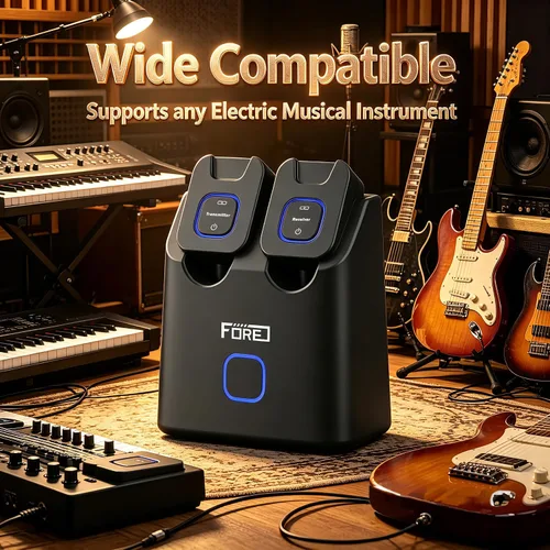 Vista 6 de Sistema de audio inalámbrico de 5.8 GHz con transmisor y receptor de bajo y guitarra con estuche de carga, 6 canales, conector desmontable de 0.250