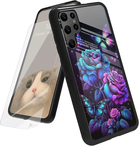 Vista 185 de Funda para Samsung Galaxy A12 5G con protector de pantalla, parte trasera de vidrio templado + TPU de silicona suave que absorbe los golpes