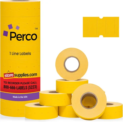 Vista 19 de Etiquetas azules Perco de 1 línea - 8 rollos, 1 funda, 8,000 etiquetas en blanco para pistolas de precio y fecha de 1 línea Perco - Fabricadas