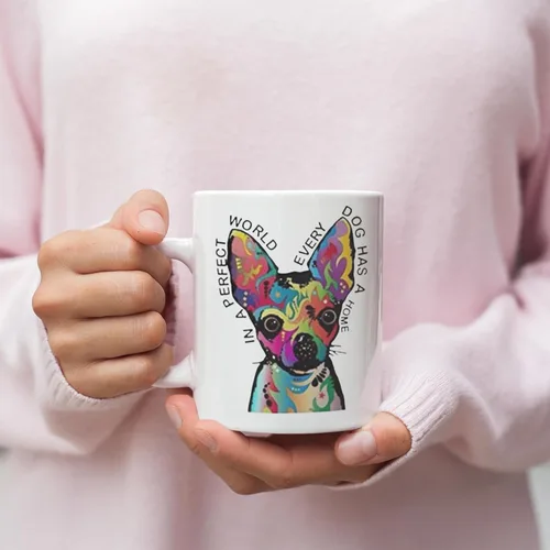 Vista 2 de DogsMakeMeHappy Taza de café para perros Chihuahua – Taza de café de cacao caliente de cerámica – La mejor idea de regalo en Navidad, aniversario
