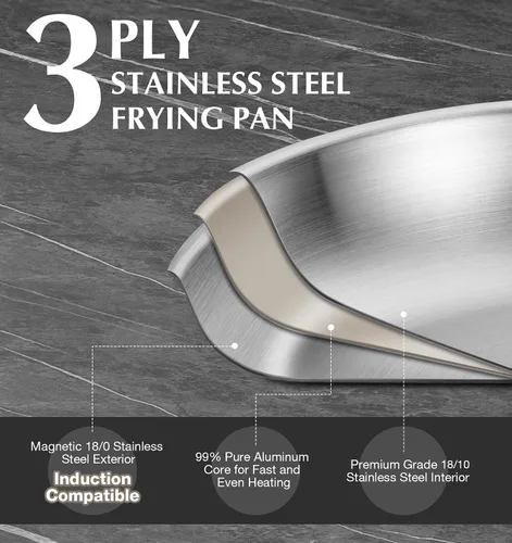 Vista 13 de KOCH SYSTEME CS Sartén de acero inoxidable de 12 pulgadas, sartén de acero inoxidable de tres capas con mango resistente al calor, sartén no tóxica