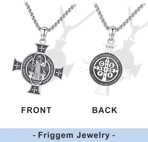 Vista 5 de Friggem Collar con colgante de plata de ley 925 de San MiguelSan CristópaloCruz de JesúsSan Benito para hombres, niños y mujeres, el arcángel, nos