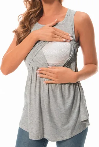 Vista 5 de Bearsland Camiseta sin mangas de maternidad para mujer cuello redondo para lactancia ropa de embarazo