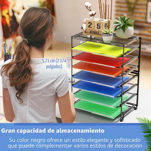 Vista 6 de Simple Trending – Organizadores de archivos de escritorio de 8 niveles, juego de 2, de malla metálica para oficina o escuela, color negro