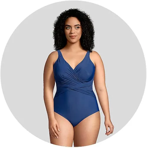 Vista 3 de Lands' End Traje de baño de una pieza para mujer, largo y delgado, con control de abdomen, resistente al cloro, con cuello en V