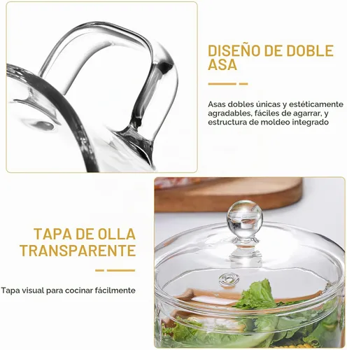 Vista 4 de Olla de vidrio a fuego lento para popurrí, ollas de vidrio transparente para cocinar en la estufa, 1.3L/45 onzas líquidas de vidrio borosilicato