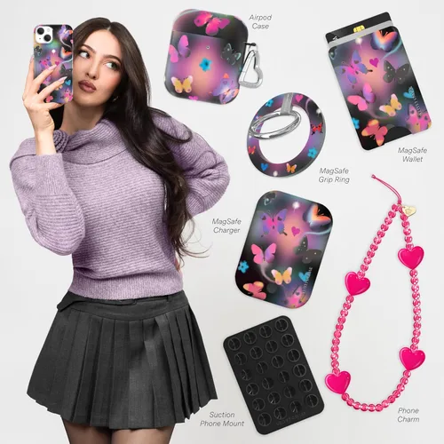Vista 2 de VELVET CAVIAR Funda Butterfly para iPhone 14, compatible con MagSafe, probada en caídas de 10 pies, mariposas Aurora