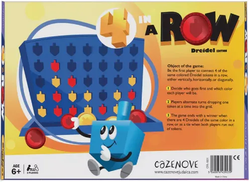 Vista 3 de Hanukkah 4 en una fila. juego clásico con un giro de Janucá Dreidel.
